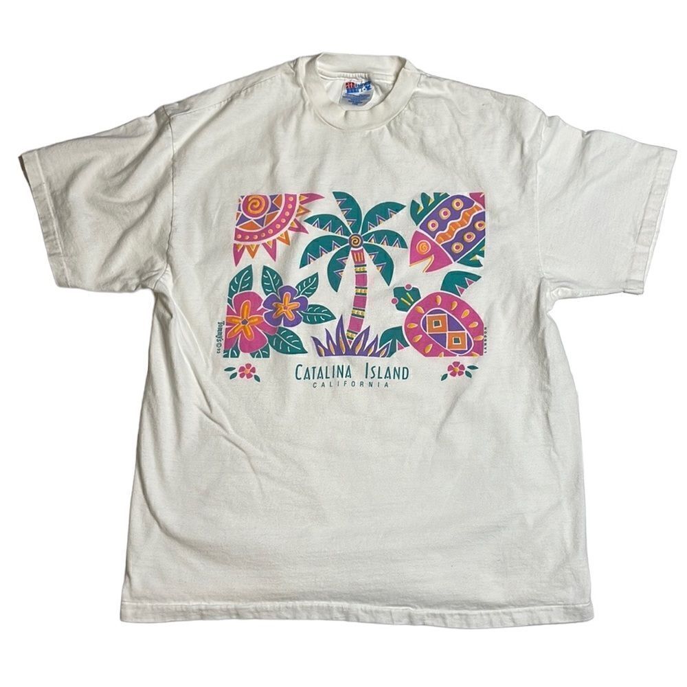 90s Vintage Catalina Island Ca Puff Print Tshirt large
